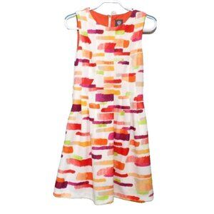 VINCE CAMUTO orange & white sleeveless lined polyester women's dress size 10